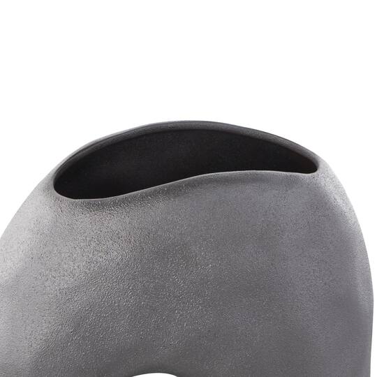 12" Gray Abstract Wavy Donut Ceramic Vase with Cutout Center